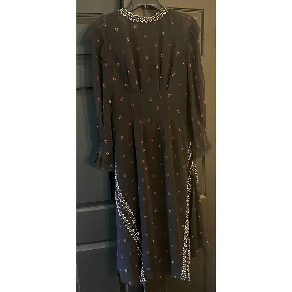 Joie Silk Pleated Print Hi Low Midi Caviar Dress sz 6